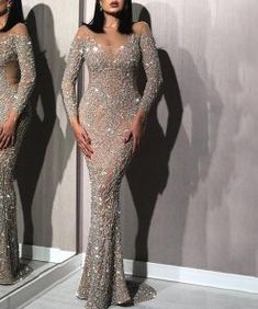 Sequined Mesh Deep V Perspective Mermaid Evening Dress – debulp Dress Banquet, Party Dresses With Sleeves, Backless Evening Dress, Dress Sleeve Length, Sequin Evening Dresses, Long Sleeve Evening Dresses, Decorative Pattern, Mermaid Style, Cocktail Evening Dresses