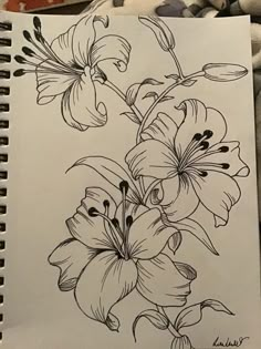 a drawing of some flowers on a sheet of paper