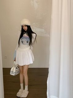 White Rockstar Cat Long Sleeves T-Shirt | Seulgi - Red Velvet S Fitted Casual Winter T-shirt, Retro White Winter T-shirt, Rockstar Cat, Kpop Tshirt, Fashion Chingu, Red Velvet Seulgi, Velvet Fashion, High Waist Jeans, Red Velvet