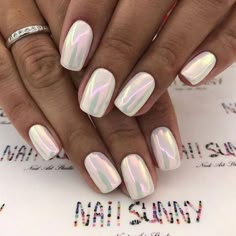 19 Gorgeous Winter Acrylic Nail Colors for 2023-2024 - thepinkgoose.com Winter Nails Acrylic, Pearl Nails, White Nail, Holographic Nails, Nail Design Ideas, Chic Nails, Chrome Nails, Gorgeous Nails