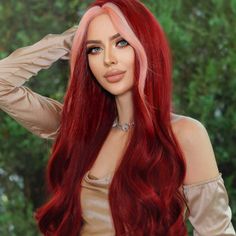 Super Cute And Stylish Ships In 5-10 Business Days Pink Skunk Stripe, Wine Red Wig, Synthetic Curly Hair, Skunk Stripe, Red Wig, Wavy Wigs, Ginger Hair Color, Bright Red Hair, Wigs Synthetic