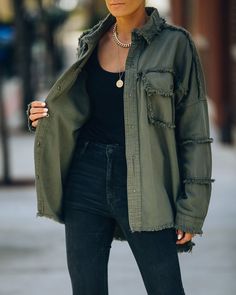 Button-up Outerwear For Streetwear In Fall, Button-up Fall Outerwear For Streetwear, Fall Streetwear Shacket With Buttons, Fall Shacket For Streetwear With Buttons, Fall Streetwear Outerwear With Buttons, Fall Outerwear For Streetwear With Buttons, Fall Streetwear Shacket, Khaki Buttoned Shacket For Fall, Edgy Cotton Outerwear With Pockets