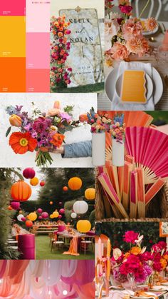 a collage of different color schemes with flowers