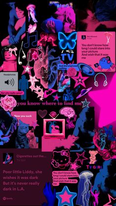 a collage of pink, blue and black images with text that reads you know where love is