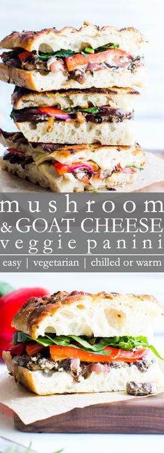 three sandwiches stacked on top of each other with text overlay that reads, genius room eggcoat cheese veggie panini