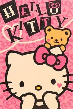 a hello kitty card with a teddy bear on it