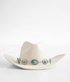 Fame Accessories Turquoise Conch Cowboy Hat - Cream , Women's Ivory Faux suede structured hat Interior cinch tie band 3 1/2 brim One size fits most. 90% Polyester 10% Alloy. Machine wash cold. Do not bleach. Do not tumble dry. Cool iron. Do not dry clean. Apparel & Accessories > Clothing Accessories > Hats Cowboy Hat Outfit Woman, Western Hats For Women, Cowgirl Hats Western, Cowboy Hats Women, Brown Cowboy Hat, Custom Cowboy Hats, Black Cowgirl, Turquoise Western, The Fame