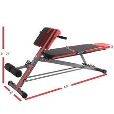 the incline bench is shown with measurements