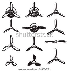 the different types of propellers in black and white, each with four blades on it