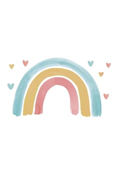 a drawing of a rainbow with hearts coming out of it