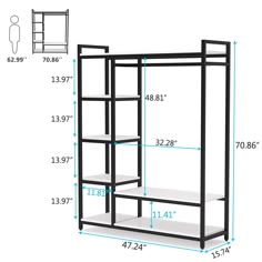 the standard shelving unit is shown with measurements