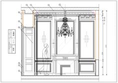 an architectural drawing of a bathroom with chandelier