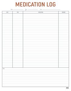 a medical log is shown with the words medication log in red and orange on it