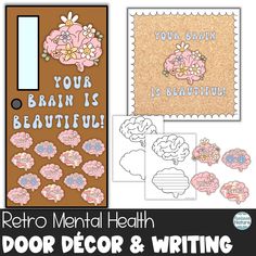 retro mental health door decor and writing activity for kids to do on the front door