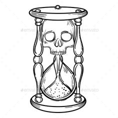 an hourglass with a skull inside on a white background - miscellaneous objects / objects illustrations