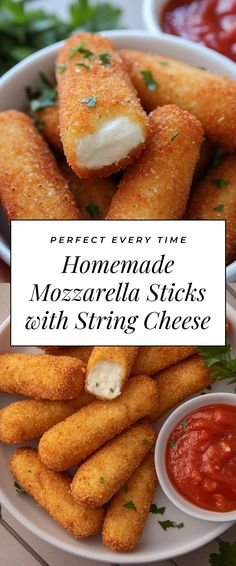 Image for Homemade Mozzarella Sticks with String Cheese Homemade Snacks For Adults, Mozzarella Sticks With String Cheese, String Cheese Mozzarella Sticks, Best Mozzarella Sticks, Healthy Mozzarella Sticks, String Cheese Recipes, Movie Night Food Ideas, Girls Night Snacks, Creative Appetizers