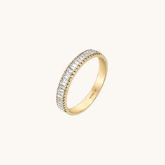 Women's Baguette Half Eternity Wedding Band in 14K Yellow Gold Eternity Band With Baguette Cut Diamonds For Promise Ring, Baguette Cut Diamond Eternity Band For Promise Ring, Baguette Cut Half Eternity Band, Timeless Eternity Band With Baguette Cut Diamonds, Elegant Baguette Cut Channel Set Eternity Band, Timeless Baguette Cut Diamond Eternity Band, Elegant Baguette Cut Eternity Band, Modern Baguette Cut Half Eternity Diamond Ring, Timeless Emerald Cut Eternity Band For Wedding