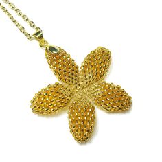 Heart in Hawaii 1.5 inch Plumeria Pendant with Chain - Sparkly Gold  #beadedjewelry #beadedflowers #plumeria #beading #bling #sparkly #flowerjewellery #heartinhawaii #beadwork #gold Gold Beaded Flower-shaped Jewelry, Gold Beaded Flower Shaped Jewelry, Gold Flower-shaped Beaded Jewelry, Handmade Gold Flower Necklace, Gold Flower-shaped Jewelry With Gold Beads, Gold Flower Jewelry With Gold Beads, Gold Floral Jewelry With Gold Beads, Gold Nickel-free Flower Pendant Necklace, Adjustable Gold Beaded Flower Necklace