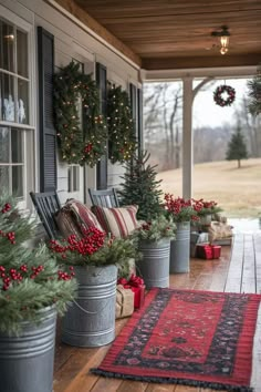 16 Unique Front Porch Christmas Decor Ideas for Holiday Season 23 Christmas Porch Decor Lights, Porch Decorating Christmas Ideas, Log Cabin Porch Decorating Ideas, Christmas Outdoor Porch Decorations, Christmas Wine Barrel Front Porch, Wagon Christmas Decor Porch Ideas, Rustic Outdoor Christmas Decor, Christmas Wagon Decor, Holiday Planters Front Porches