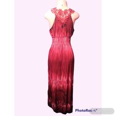 Brand new burgundy with black flowers maxi dress with an embroidered lace back. This maxi dress has a stretchy pleated waist. Could be worn a lot of different places, weddings, pregnancy, church, to name a few. Material: polyester 95%, Spandex 5%. Stretches to 2X. Size L= US 8-10, Length 53.5"Size XL= US 12-14, Length 54" Summer Lace Trim Maxi Dress, Summer Evening Maxi Dress With Lace Trim, Burgundy Maxi Dress For Party, Fitted Floor-length Burgundy Maxi Dress, Burgundy Sleeveless Maxi Dress For Prom, Elegant Burgundy Maxi Dress, Burgundy Maxi Dress For Summer Parties, Summer Party Burgundy Maxi Dress, Fitted Burgundy Maxi Dress For Summer