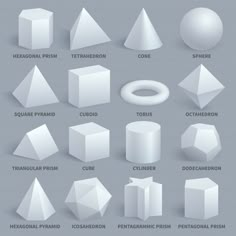 white 3d shapes and their names on a gray background stock photo - 549782