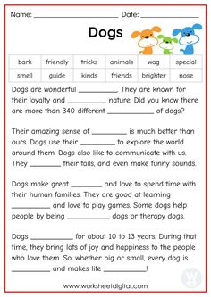 worksheet for reading dogs