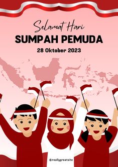 the poster for selampah pemuda is shown with two girls holding flags