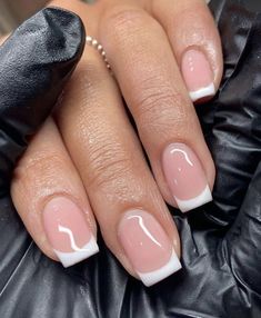 Small Classy Nails, Short Acrylic Nails For Small Hands, Short Simple Acrylic Nails French Tip, Gel X Square French Tip, Gel Acrylic Nails French Tips, Braidsmaid Nail Ideas, Sqaure French Tip Nails, White Powder Nails Acrylics, Wedding Nails Square French