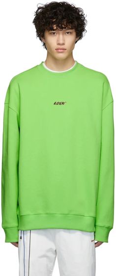 ADER error: Green Oversized Graphic Sweatshirt | SSENSE Ader Error, Black Tape, Textile Logo, Sleeve Cotton, Rib Knit, Graphic Sweatshirt, Cotton Blend, Perfect Clothing, For Men