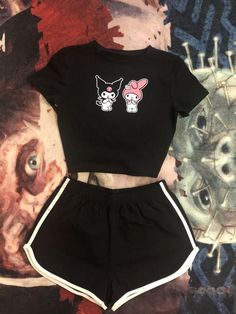 Hello Kitty Outfit, Kitty Clothes, Hello Kitty Clothes, Cute Pajama Sets, Cute Sleepwear, Cute Pajamas, Crop Top And Shorts, Baggy Pants