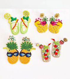 Product Details #Mojito Length: 5 inch Width: 1 1/4 inch Quantity: two pieces / one pair #Pina Colada Length: 3 inch Width: 1 inch Quantity: two pieces / one pair #Sunglasses Pineapple Length: 3 1/2 inch Width: 2 inch Quantity: two pieces / one pair #Strawberry Mojito Length: 3-inch Width: 1 1/2 inch Quantity: two pieces / one pair ❤️Buy Any 5 Items and get extra 15% off at check out❤️ ✨✨ Code: BUY5OFF15 ✨✨ 🚛 Purchase any items over $35 and get free shipping🚛 All items are ready to ship within 48 hours (excluding weekends and holidays) The item is packaged ready to gift in a jewelry box Playful Yellow Summer Earrings, Playful Yellow Earrings For Summer, Trendy Yellow Earrings For Summer, Trendy Multicolor Earrings For Vacation, Playful Green Earrings For Summer, Trendy Summer Beaded Earrings, Casual Colorful Beaded Earrings, Fun Yellow Earrings For Summer, Casual Beaded Earrings For Summer