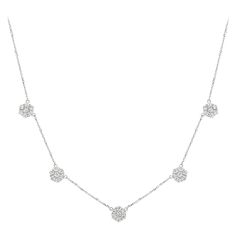 2.01 Carat Diamond Necklace G SI 14K White Gold 100% Natural Diamonds, Not Enhanced in any way Round Cut Diamond by the Yard Necklace 2.01CT G-H SI 14K White Gold, Pave style 3.70 gram 5/16 inches in height 35 stones ALL OUR ITEMS ARE AVAILABLE TO BE ORDERED IN 14K WHITE, ROSE OR YELLOW GOLD UPON REQUEST. All Chains of Pendants and Necklaces Can be Requested in 16'' or 18'' Length. . This item is proudly handcrafted in the USA. Perfect gift on any occasion. This Item has passed highest quality i Classic Formal Necklace With Flower Shape, Formal White Gold Necklace In Flower Shape, Formal White Gold Necklace With Flower Shape, Formal White Gold Flower-shaped Necklace, Luxury Flower Shaped Necklace With Brilliant Cut, Luxury Flower Necklace With Brilliant Cut, Luxury Flower-shaped Necklace With Brilliant Cut, Luxury Flower-shaped Brilliant Cut Necklace, White Gold Flower Necklace For Formal Occasions