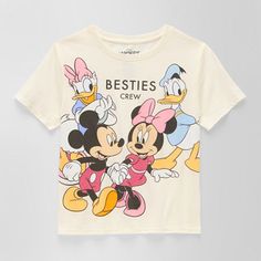 Your little or big girl will love this Disney Collection graphic t-shirt featuring all of her favorite characters. It's made from a soft cotton-jersey with a large screenprinted graphic, a crew neck and short sleeves. Wear it with jeans or leggings. Features: Screen PrintedCharacter: Minnie MouseClosure Type: Pullover HeadFit: Regular FitNeckline: Crew NeckSleeve Length: Short SleeveApparel Length: 20 InchesFiber Content: 50% Cotton, 50% PolyesterFabric Description: JerseyCare: Machine Wash, Tum Minnie Mouse Shirt, Screen Printed Tshirts, Tops Graphic, Disney Trip, Big Girl, Favorite Character, Minnie Mouse, Shirts Tops, Screen Printing