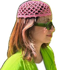 Trendy Crochet Hat For Festival, One Size Festival Crochet Cap, Pink Crochet Festival Hat, Pink Crochet Hat For Festival, Crochet Mini Hats For Festivals, Crochet Mini Hats One Size For Festivals, Hippie Style Crochet Hat For Festivals, Adjustable Yarn Mini Hats For Festival, Pink Crochet Hat For Festivals