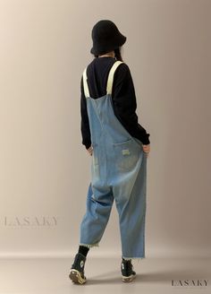 Lasaky - High-Waisted Distressed Denim Overalls with Vintage Aesthetic - Relaxed Fit Casual Jeans Ripped Jeans Casual, Pant Length, Denim Overalls, Blue Pants, Denim Jumpsuit, Casual Denim, High Waisted Denim, Vintage Aesthetic, Olivia Mark