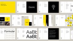 an assortment of brochures with yellow and black designs