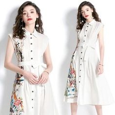 Premium Quality Women Summer Fall Floral Print Collar Bow Sleeveless Casual Party Midi Dresses, Stunning Womens Dresses White Sleeveless Spring Party Dress, Sleeveless Midi Dress For Summer Garden Party, White Sleeveless Party Dress For Spring, Sleeveless Maxi Dress For Summer Garden Party, White Sleeveless Maxi Dress For Spring, White Sleeveless Mini Dress For Spring, Elegant Sleeveless Sundress For Vacation, Elegant Sleeveless Sundress For Garden Party, Elegant Asymmetrical Sleeveless Summer Dress