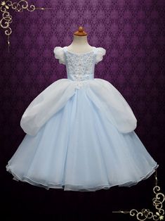 Girl Cinderella Ball Gown Party Dress | Elly Cindrella Dress, Cinderella Dress Up, Cinderella Ball Gown, Girls Size Chart, Cinderella Gown, Cinderella Wedding Theme, Cinderella Ball, Castle Silhouette, Cinderella Birthday Party