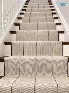 Peter Island Stripe Graphite Stripe Carpet Wool Stair Runner The Carpet Workroom Boston, Massachusetts Victorian Entry, Stair Carpets, Greenwich House, Carpet Staircase, Staircase Runner, Vermont House, House Staircase, Staircase Makeover