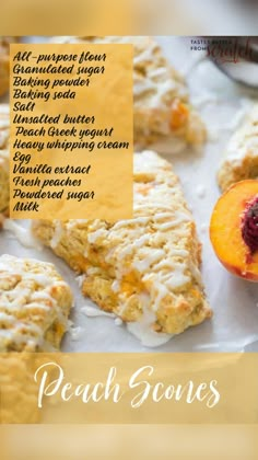 peach scones with white frosting and fresh fruit