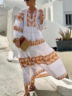 Women Elegant Dresses, Stylish Retro Greek Goddess Pattern Print Dress Vestidos Retro, Flowing Sleeves, Versatile Dress, Vacation Dresses, Versatile Dresses, Greek Goddess, Feminine Look, Moon Child, Waist Tie