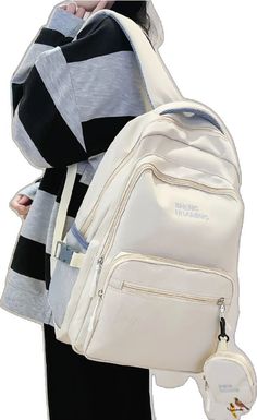 Beige Backpack For Students, Beige Backpack With Zipper Closure For Study, Beige Bag For Study And Back To School, Portable Beige Standard Backpack, Large Capacity Cream Backpack For Students, Functional Beige Bag For Students, Cream Large Capacity Rectangular Backpack, Large Capacity Cream Rectangular Backpack, Cream Rectangular Large Capacity Backpack