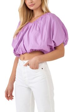 This perfectly puffed blouse is crafted from crisp poplin in a cool cropped fit. V-neck Short sleeves Lined 100% cotton Hand wash, dry flat Imported Puff Blouse, Blouse Nordstrom, Crop Blouse, Off Shoulder Blouse, Lilac, Short Sleeves, Top Brands, Nordstrom, Hand Wash