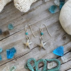 Ocean Inspired Starfish Earrings with Turquoise Decorating Rocks, Gratitude Bracelet, Planet Bracelet, Ocean Planet, Earth Symbol, Earring Combo, Earth Symbols, A Drop In The Ocean, Lapis Lazuli Blue