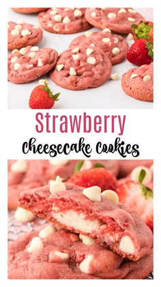 strawberry cheesecake cookies stacked on top of each other