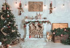 decorated christmas tree and fireplace in living room