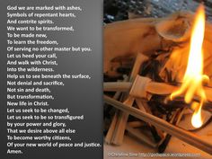 a burning candle with the words god we are marked with ashes, symbols of repentants, and spirits