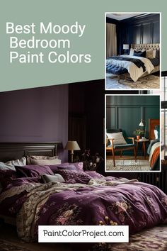 the best moody bedroom paint colors for every room in your home, including purple and green