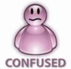 a pink emoticon with the words confused on it