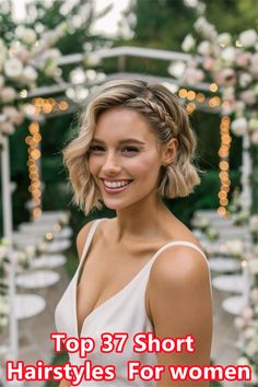 For brides looking to embrace elegance on their special day, a chic and sophisticated bob is the perfect choice. This short hairstyle women love pairs beautifully with delicate hair accessories to enhance your bridal look. Soft waves add texture, creating a romantic vibe that complements any wedding theme. Whether it's a garden affair or a classic ceremony, this versatile hairstyle will leave you feeling confident and radiant. Back Short Hair, Bangs And Fringe, Natural Hair Maintenance, Celestial Hair, Festival Hairstyles, Short Hair Waves, Short Hairstyle Women, Short Hair Up, Chic Bob